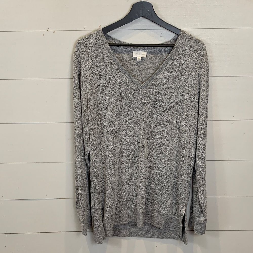 Lucky Brand Gray V-Neck Sweatshirt lightweight comfy size large